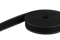 Show details for 50m PP webbing - 30mm width - 1,4mm thick - black with white thread (UV) Picture of 50m PP webbing - 30mm width - 1,4mm thick - black with white thread (UV)
