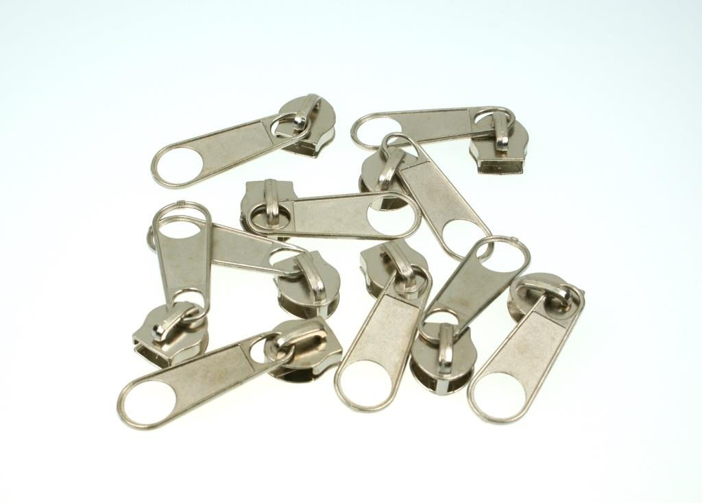 Picture of slider for zipper with 10mm rail, color: silver - 10 pieces