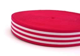 Show details for elastic webbing striped - 40mm wide - color: pink / white - 3m roll Picture of elastic webbing striped - 40mm wide - color: pink / white - 3m roll