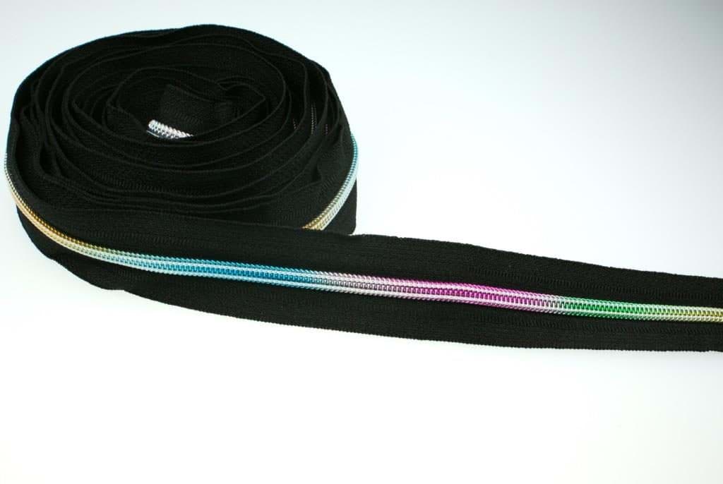 Picture of zipper, 5mm rail, color: black with multicolor spiral - 100m bundle