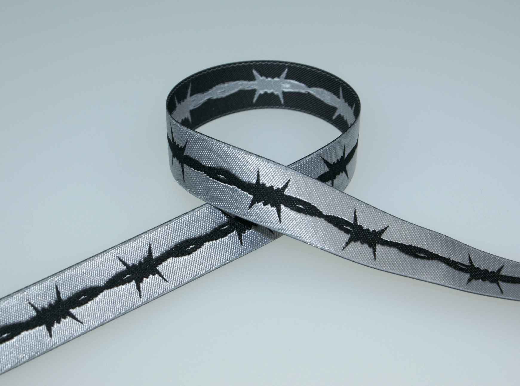 Picture of 1m webbing design by Haendisch-design, 15mm wide, barbed wire silver
