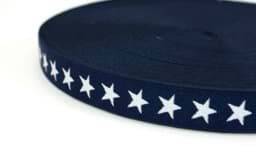 Picture of elastic webbing with stars - 20mm wide - color: dark blue - 3m roll
