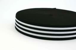 Show details for elastic webbing striped - 40mm wide - color: black / white - 3m roll Picture of elastic webbing striped - 40mm wide - color: black / white - 3m roll