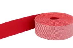 Show details for 1m belt strap / bag webbing - colour: white/red diagonal striped - 40mm wide Picture of 1m belt strap / bag webbing - colour: white/red diagonal striped - 40mm wide