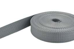 Show details for 10m PES webbing - 15mm wide - 1,4mm thick - grey (UV) Picture of 10m PES webbing - 15mm wide - 1,4mm thick - grey (UV)