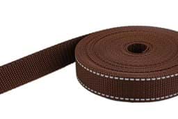 Show details for 10m PP webbing - 30mm width - 1,4mm thick - brown with reflecting strips (UV) Picture of 10m PP webbing - 30mm width - 1,4mm thick - brown with reflecting strips (UV)