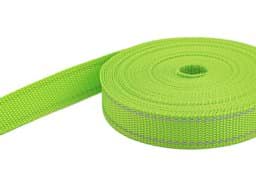 Show details for 50m PP webbing - 25mm width - 1,4mm thick - lime with reflector stripes (UV) Picture of 50m PP webbing - 25mm width - 1,4mm thick - lime with reflector stripes (UV)