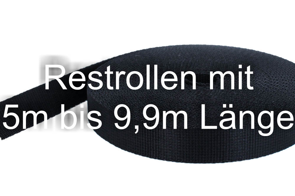 Restpostenbox 15mm breites PP-Gurtband 2mm stark, 50m - schwarz (UV)