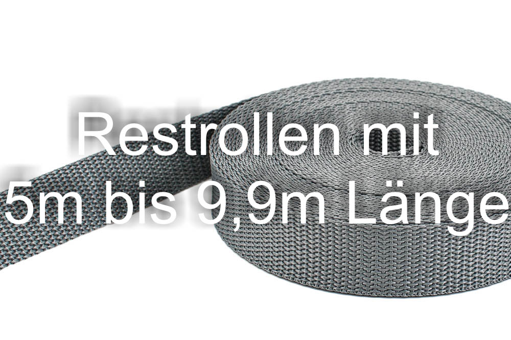 Restpostenbox 15mm breites PP-Gurtband 1,4mm, 25m - grau (UV)
