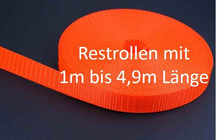 Restpostenbox 30mm breites Gurtband aus Polyester (PES) 1,4mm stark, 25m - leuchtorange (UV)