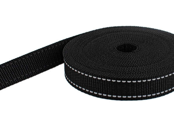 Picture of 50m PP webbing - 25mm width - 1,4mm thick - black with reflector stripes (UV)