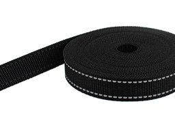 Picture of 10m PP webbing - 20mm width - 1,4mm thick - black with reflector stripes (UV)