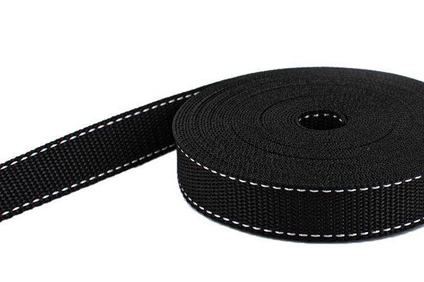Picture of 10m PP webbing - 20mm width - 1,4mm thick - black with white thread (UV)