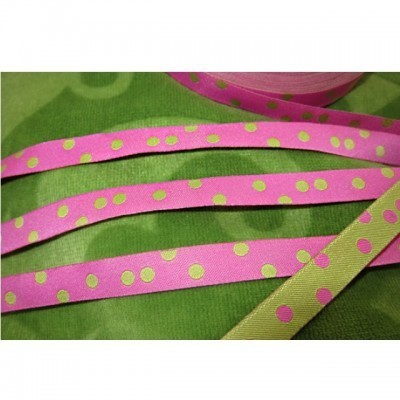 Picture of 3m Rolle Webband Design by farbenmix - 10mm breit - Punkteband rosa/lime