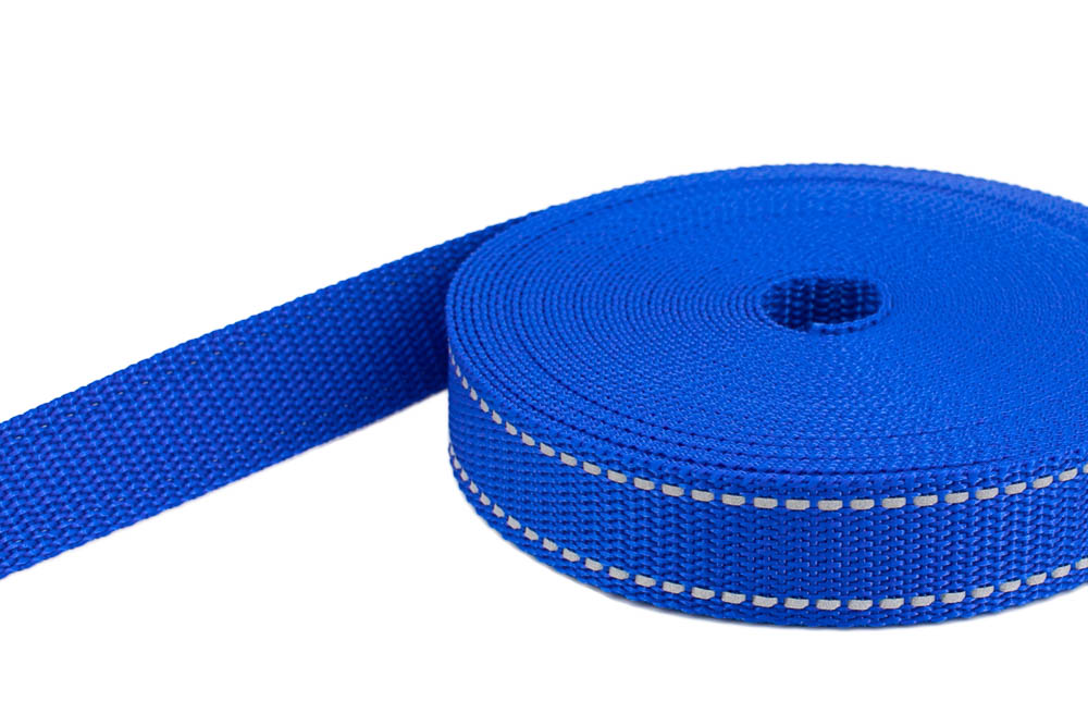 Picture of 50m PP webbing - 20mm width - 1,4mm thick - royal blue with reflective stripes (UV)