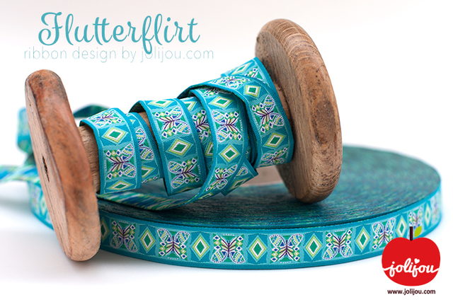 Picture of 5m roll webbing design by jolijou, 15mm wide, flutterflirt turquoise