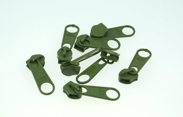 Picture of slider for zipper with 5mm rail, color: olive - 10 pieces
