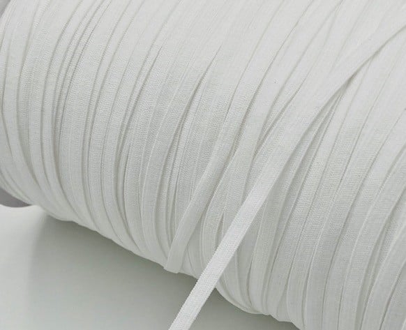 Picture of 5mm elastic webbing - 1mm thick - colour: white - 250m roll - for masks