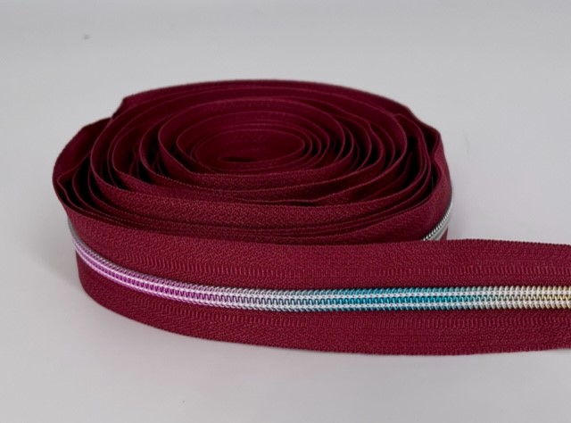 Picture of 5m Reißverschluss, 5mm Schiene, Farbe: Bordeaux mit bunter Spirale