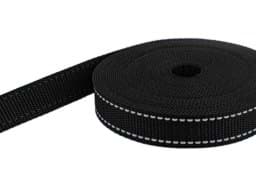 Picture of 10m PP webbing - 25mm width - 1,4mm thick - black with reflector stripes (UV)
