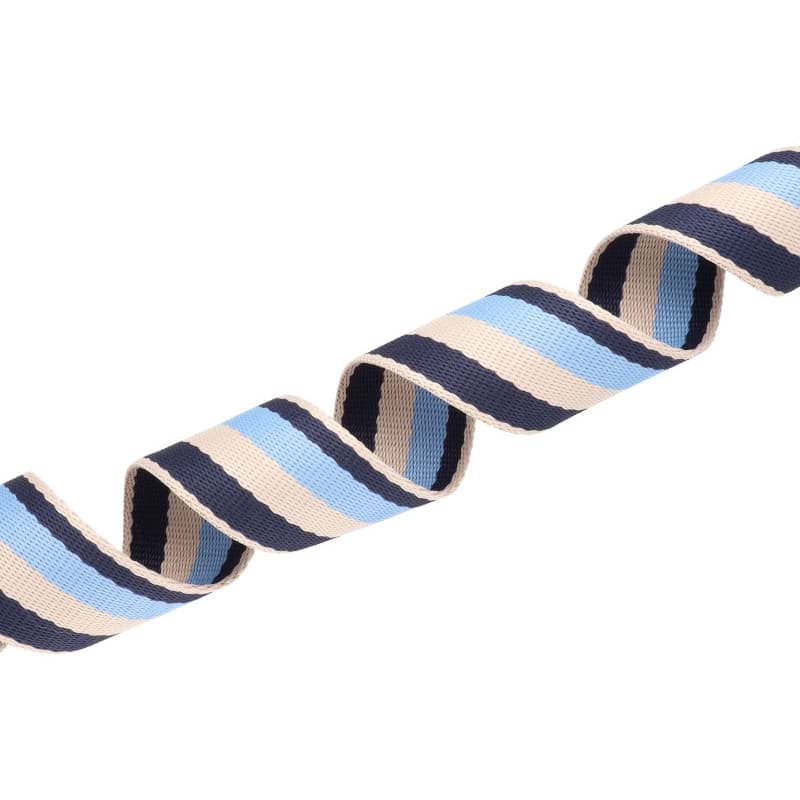 Picture of 45m Gurtband aus Polycotton - 38mm breit - 1,2mm dick - Beige/ Dunkelblau/ Hellblau