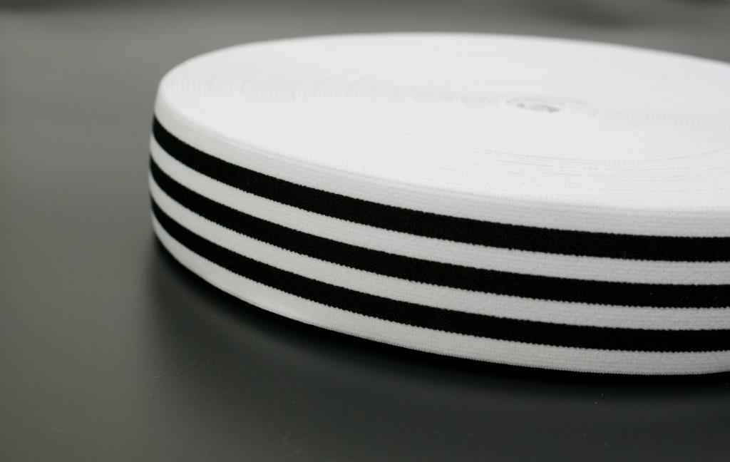 Picture of elastic webbing striped - 40mm wide - color: white / black - 3m roll