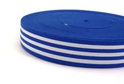 Picture of elastic webbing striped - 40mm wide - color: cobalt blue / white - 3m roll