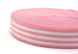 Picture of elastic webbing striped - 40mm wide - color: pink / white - 3m roll