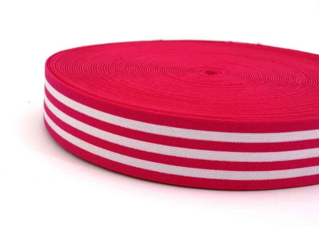 Picture of elastic webbing striped - 40mm wide - color: pink / white - 3m roll