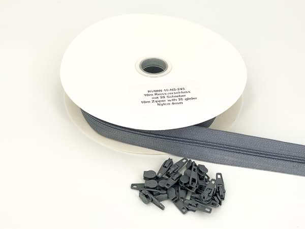 Picture of 10m endless  zipper - 4mm rail - colour: grey - with 20 sliders