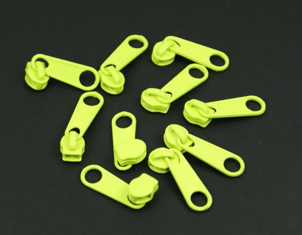 Picture of slider for zipper with 5mm rail, color: fluorescent yellow - 10 pieces