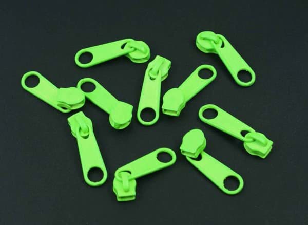 Picture of slider for 5mm zippers, color: fluorescent green - 10 pieces