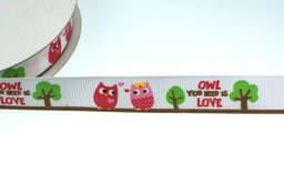 Picture of 1m printed webbing made of polyester, 15mm wide, owls in love