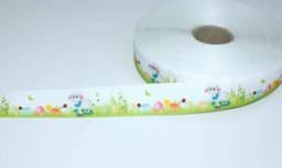 Picture of 1m printed webbing made of polyester - 20mm wide - Easter with little lambs