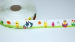 Picture of 1m printed webbing made of polyester - 20mm wide - Easter with little rabbits