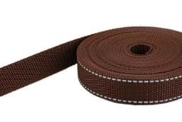 Picture of 50m PP webbing - 30mm wide - 1,4mm thick - brown with reflector stripes (UV)