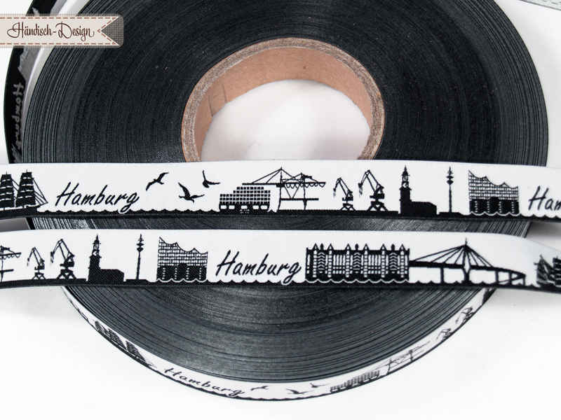 Picture of 1m SKYLINE webbing - 16mm wide - Hamburg with Elphi black/white