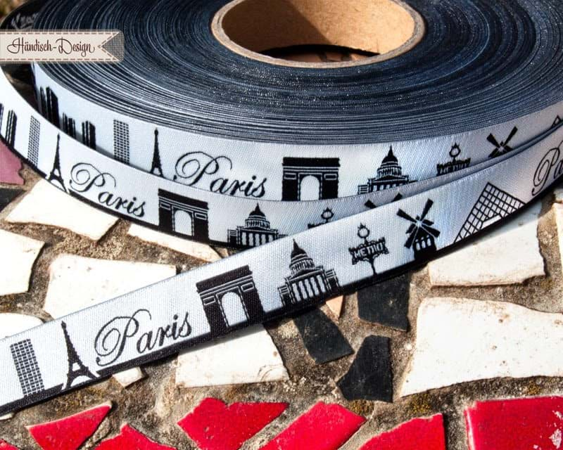 Picture of 1m SKYLINE webbing - 16mm wide - PARIS black/white