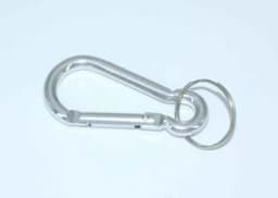 Picture of key carabiner hook with ring - 60mm long - color: silver - 10 pieces