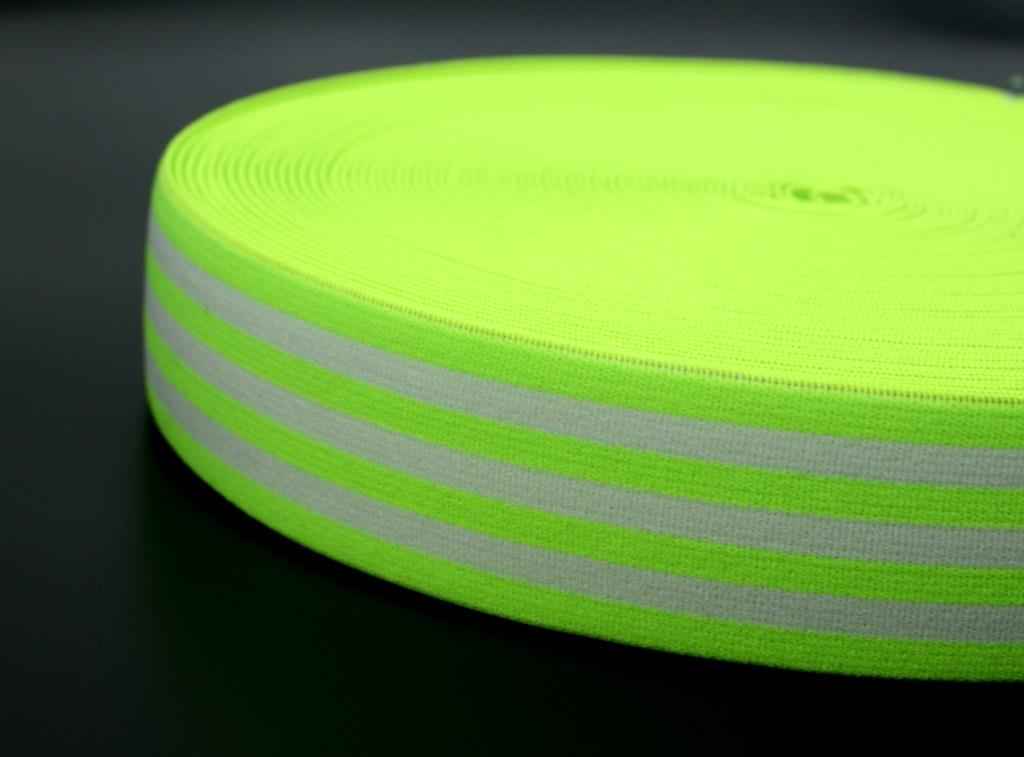 elastic webbing striped - 40mm wide - color: neon green / white - 3m roll