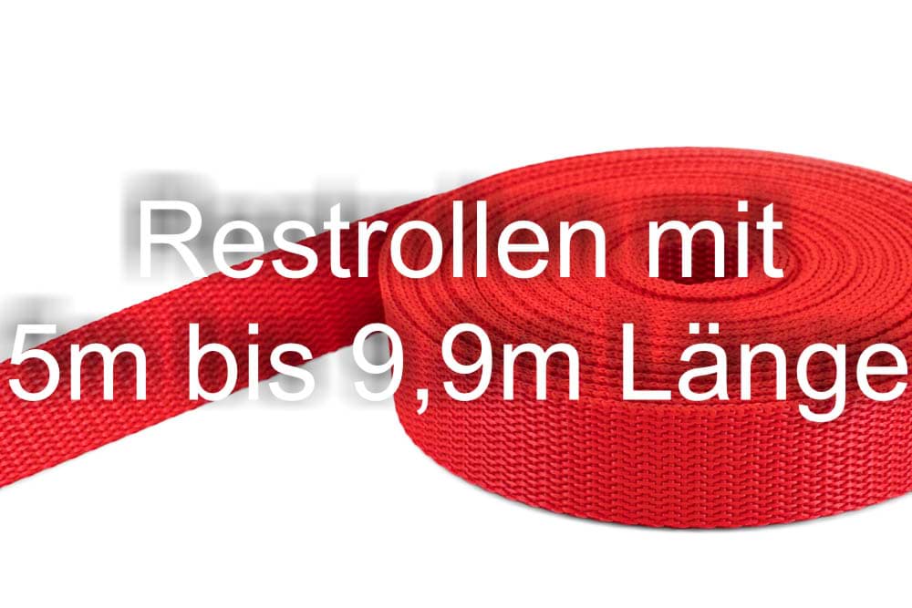 Restpostenbox 50mm breites PP-Gurtband, 1,4mm stark, 25m - rot (UV)