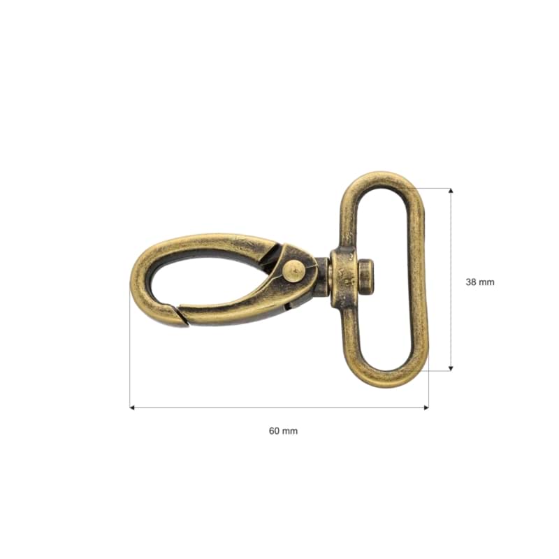 Picture of Karabiner aus Zinkdruckguss - 6cm lang - 38mm Durchlass - altmessing - 10 Stück