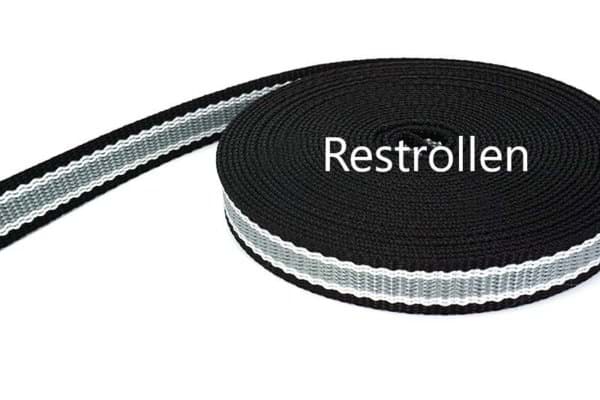 Picture of 50m 3-coloured PP-webbing - 2,4mm thick - black/white/grey - 20mm wide