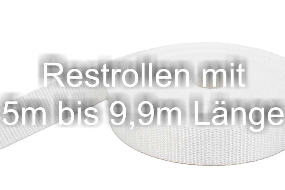 Restpostenbox 15mm breites PP-Gurtband 1,4mm, 25m - weiß (UV)