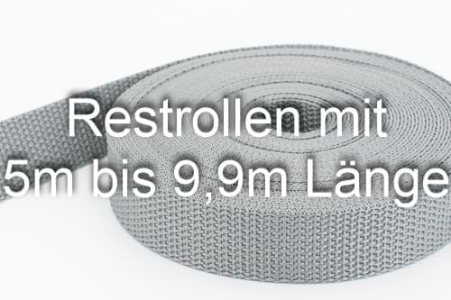 Restpostenbox 25mm breites PP-Gurtband 1,2mm stark, 25m - grau (UV)