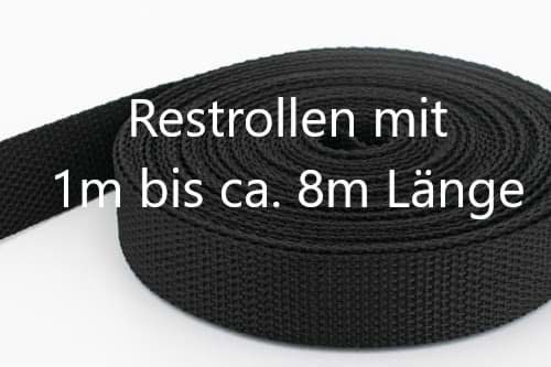 Restpostenbox 15mm breites PP-Gurtband 1,2mm stark, 25m - schwarz (UV)