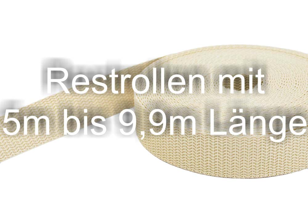 Restpostenbox 50mm breites PP-Gurtband 1,4mm stark, 25m - creme (UV)