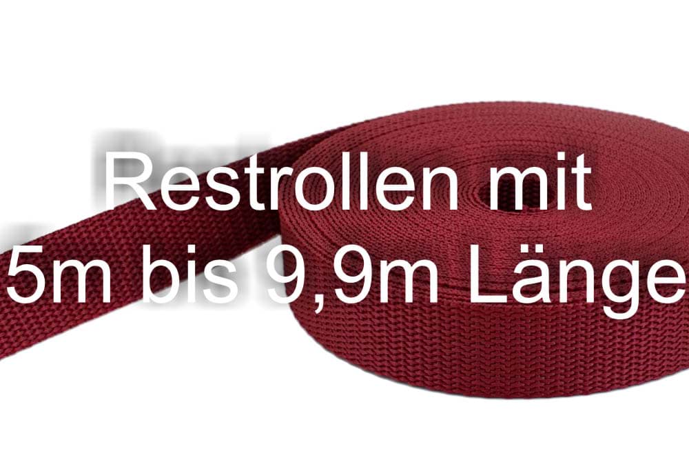 Restpostenbox 10mm breites PP-Gurtband 1,4mm stark, 25m - bordeaux (UV)