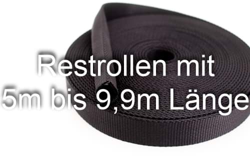 Restrollen 20mm breites Schlauchgurtband, 25m - schwarz (UV)