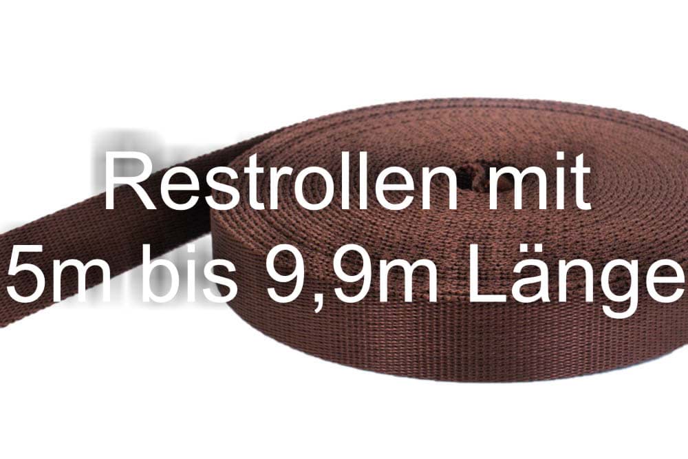 Restpostenbox 25mm breites PP-Gurtband 2mm stark, 25m - braun (UV)